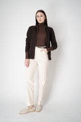 Lorena Antoniazzi Wool Cashmere Cardigan with Ultra High Neckline in Espresso Vancouver. Shop Online or in Store.