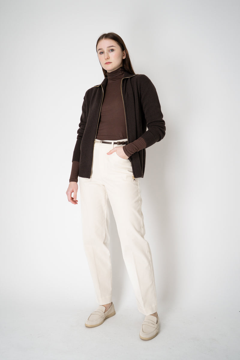 Lorena Antoniazzi Wool Cashmere Cardigan with Ultra High Neckline in Espresso Vancouver. Shop Online or in Store.