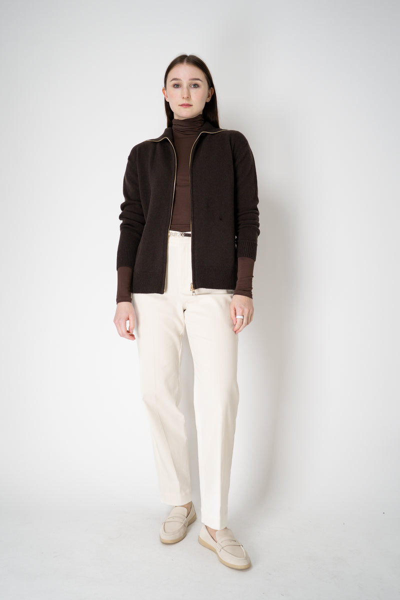 Lorena Antoniazzi Wool Cashmere Cardigan with Ultra High Neckline in Espresso Vancouver. Shop Online or in Store.