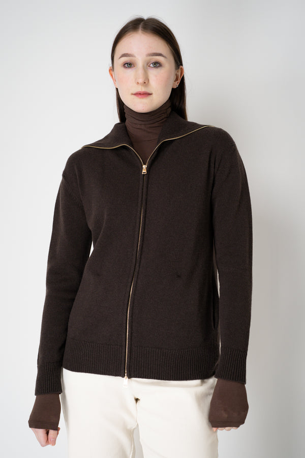 Lorena Antoniazzi Wool Cashmere Cardigan with Ultra High Neckline in Espresso Vancouver. Shop Online or in Store.