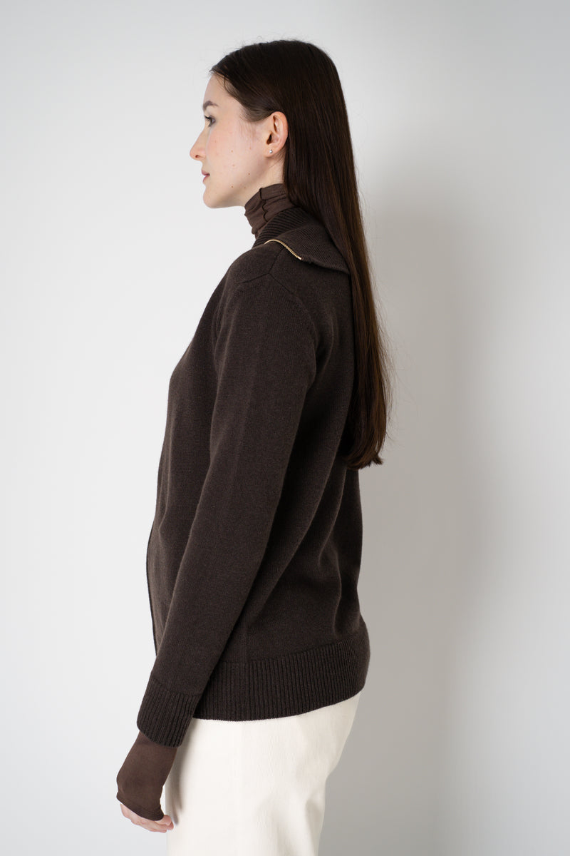 Lorena Antoniazzi Wool Cashmere Cardigan with Ultra High Neckline in Espresso Vancouver. Shop Online or in Store.