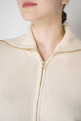 Lorena Antoniazzi Wool Cashmere Cardigan with Ultra High Neckline in Off-White Vancouver. Shop Online or in Store.