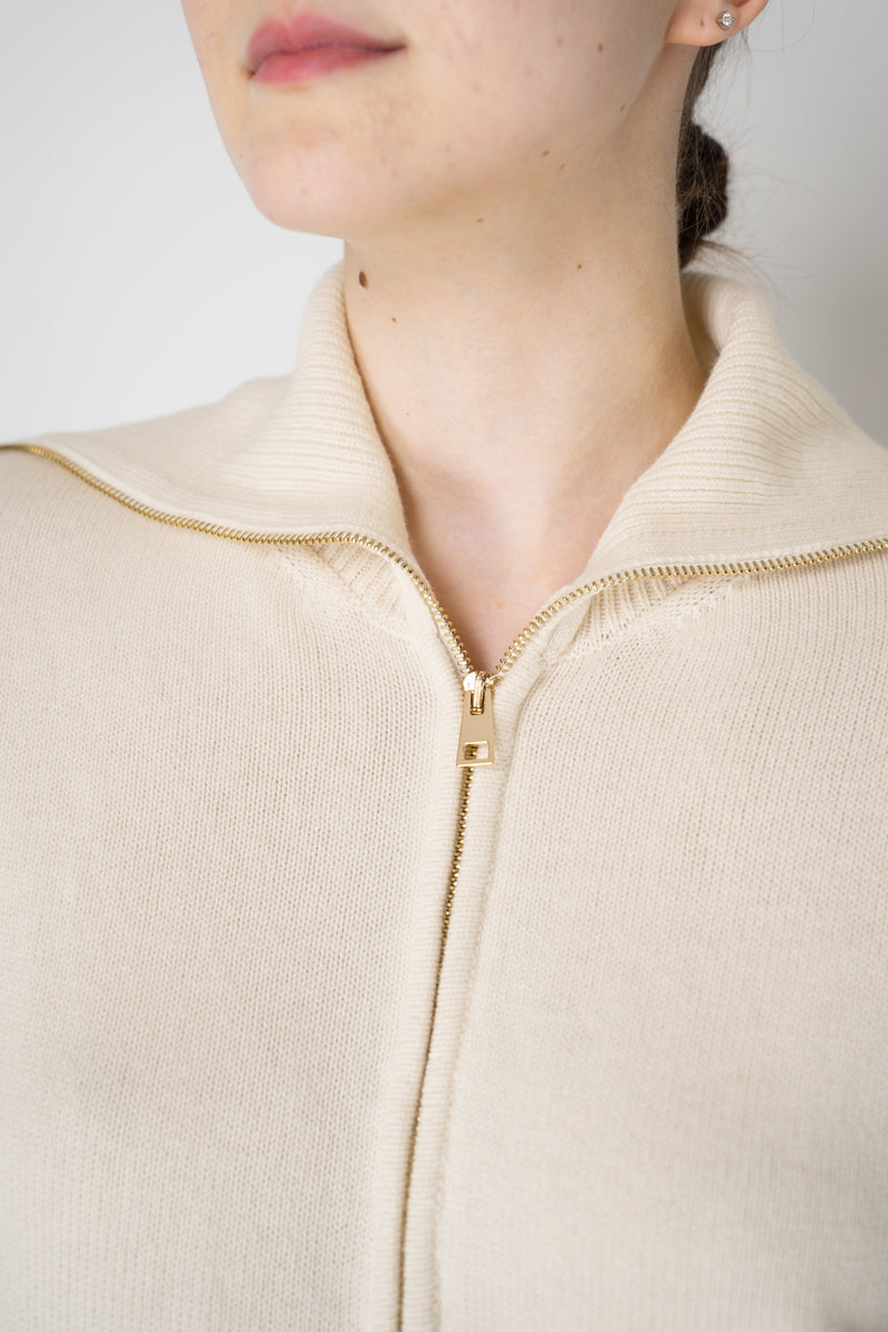 Lorena Antoniazzi Wool Cashmere Cardigan with Ultra High Neckline in Off-White Vancouver. Shop Online or in Store.