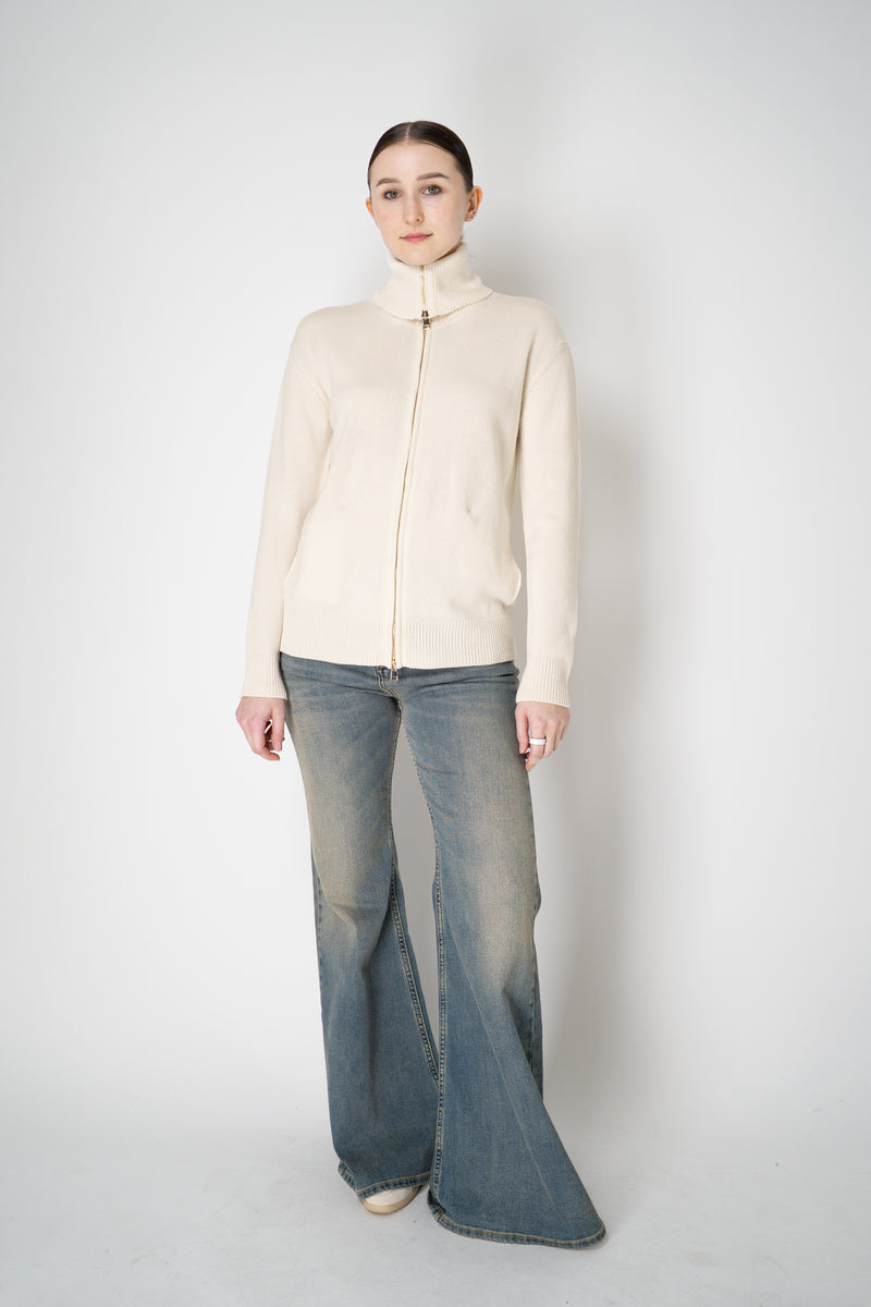 Lorena Antoniazzi Wool Cashmere Cardigan with Ultra High Neckline in Off-White Vancouver. Shop Online or in Store.