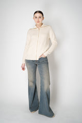 Lorena Antoniazzi Wool Cashmere Cardigan with Ultra High Neckline in Off-White Vancouver. Shop Online or in Store.