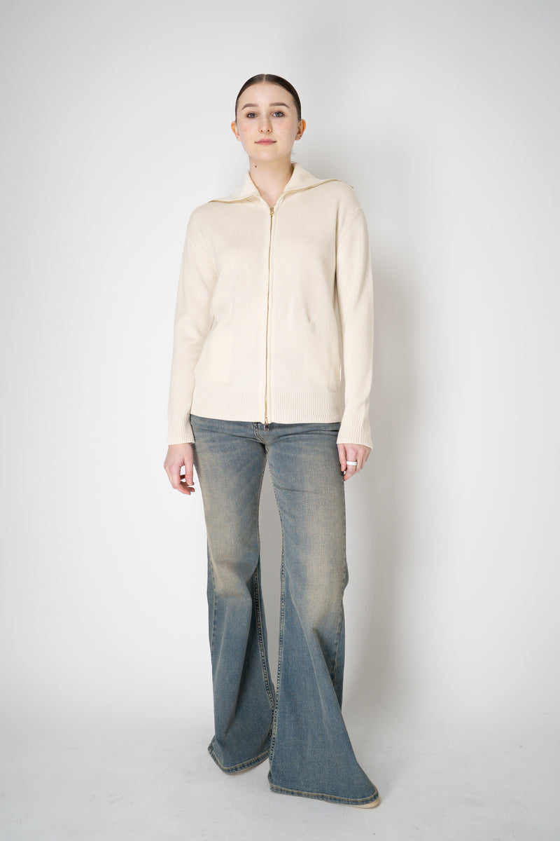 Lorena Antoniazzi Wool Cashmere Cardigan with Ultra High Neckline in Off-White Vancouver. Shop Online or in Store.