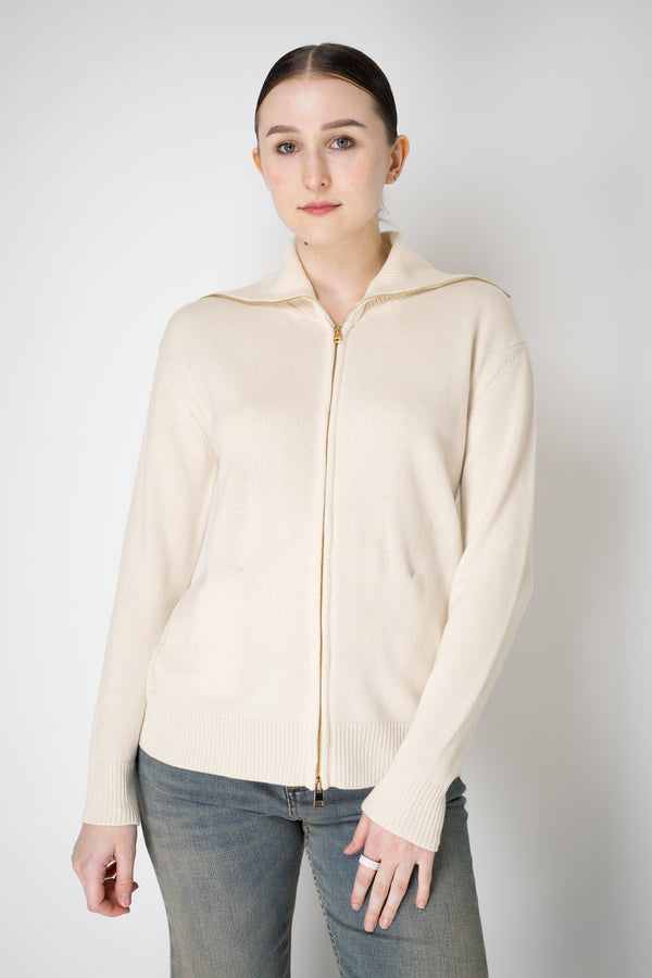 Lorena Antoniazzi Wool Cashmere Cardigan with Ultra High Neckline in Off-White Vancouver. Shop Online or in Store.
