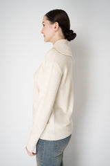 Lorena Antoniazzi Wool Cashmere Cardigan with Ultra High Neckline in Off-White Vancouver. Shop Online or in Store.