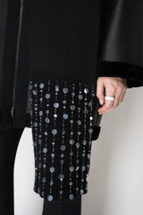 Lorena Antoniazzi Wool Cashmere Crystal Embellished Scarf in Black Vancouver. Shop Online or in Store.