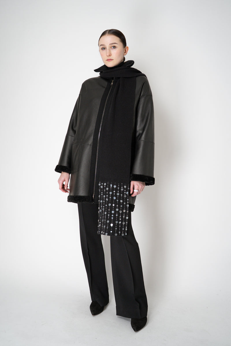 Lorena Antoniazzi Wool Cashmere Crystal Embellished Scarf in Black Vancouver. Shop Online or in Store.