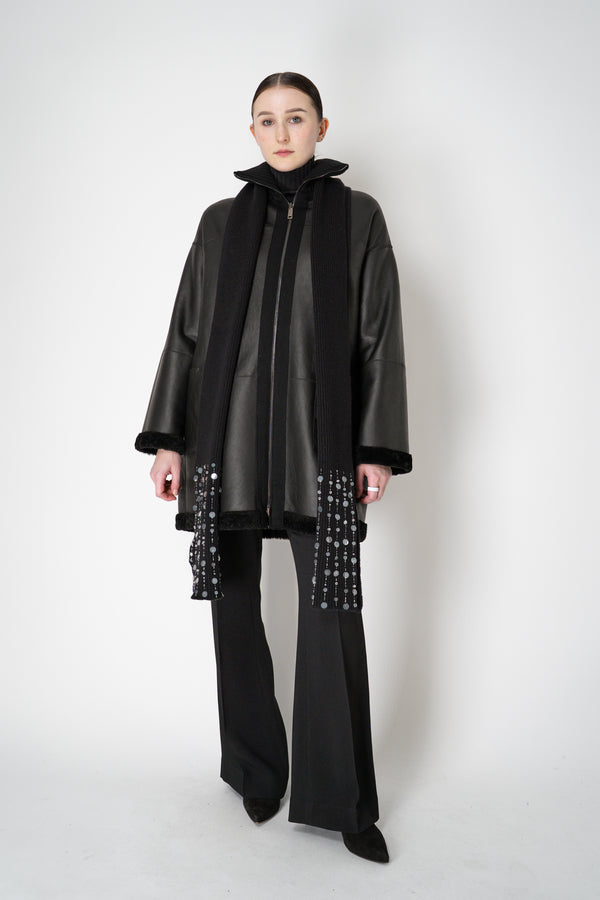 Lorena Antoniazzi Wool Cashmere Crystal Embellished Scarf in Black Vancouver. Shop Online or in Store.