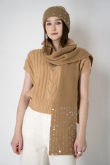 Lorena Antoniazzi Wool Cashmere Crystal Embellished Scarf in Camel Vancouver. Shop Online or in Store.