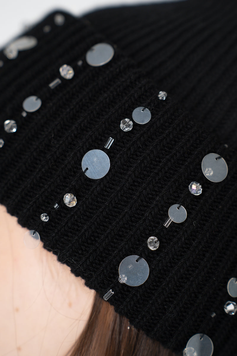 Lorena Antoniazzi Wool Cashmere Crystal Embellished Toque in Black Vancouver. Shop Online or in Store.