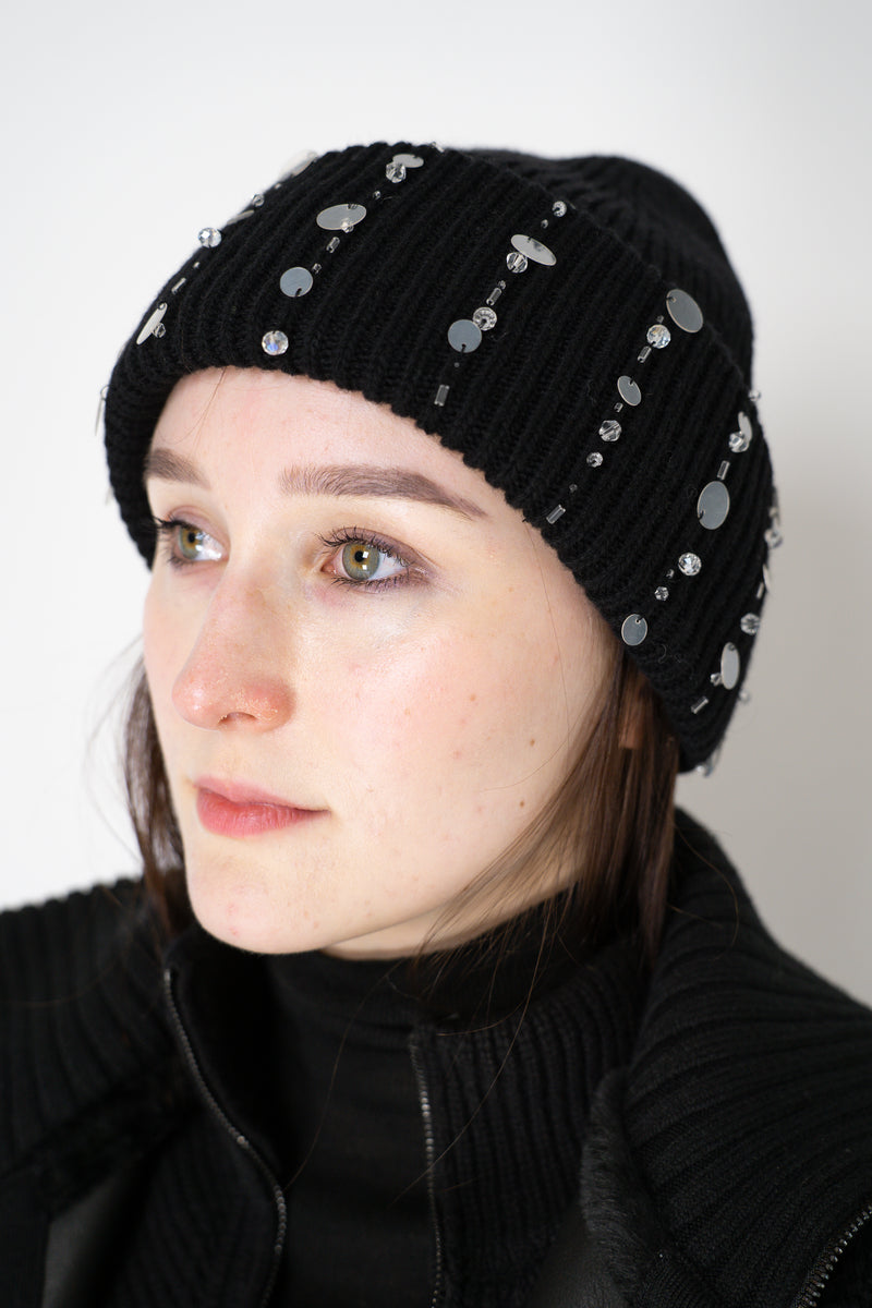 Lorena Antoniazzi Wool Cashmere Crystal Embellished Toque in Black Vancouver. Shop Online or in Store.