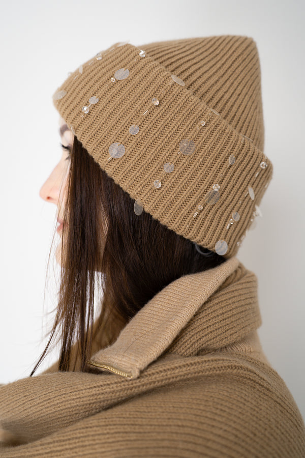 Lorena Antoniazzi Wool Cashmere Crystal Embellished Toque in Camel Vancouver. Shop Online or in Store.