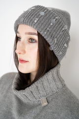 Lorena Antoniazzi Wool Cashmere Crystal Embellished Toque in Grey Vancouver. Shop Online or in Store.