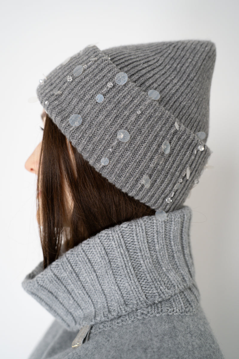Lorena Antoniazzi Wool Cashmere Crystal Embellished Toque in Grey Vancouver. Shop Online or in Store.