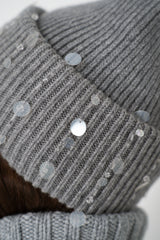 Lorena Antoniazzi Wool Cashmere Crystal Embellished Toque in Grey Vancouver. Shop Online or in Store.
