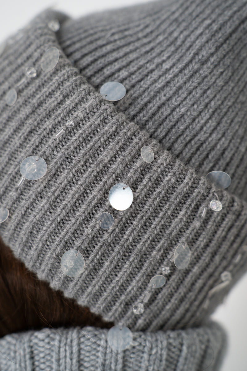 Lorena Antoniazzi Wool Cashmere Crystal Embellished Toque in Grey Vancouver. Shop Online or in Store.