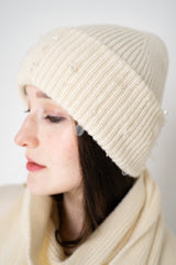Lorena Antoniazzi Wool Cashmere Crystal Embellished Toque in Off-White Vancouver. Shop Online or in Store.