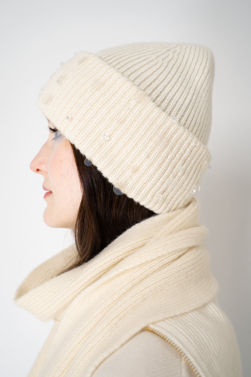 Lorena Antoniazzi Wool Cashmere Crystal Embellished Toque in Off-White Vancouver. Shop Online or in Store.