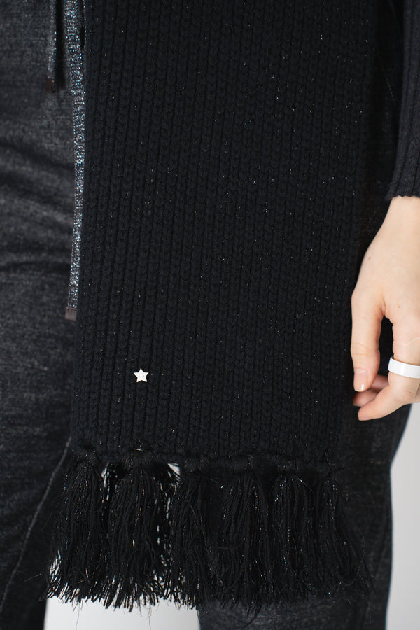 Lorena Antoniazzi Wool Cashmere Fringed Lurex Scarf in Black Vancouver. Shop Online or in Store.