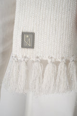 Lorena Antoniazzi Wool Cashmere Fringed Lurex Scarf in Frosty White Vancouver. Shop Online or in Store.
