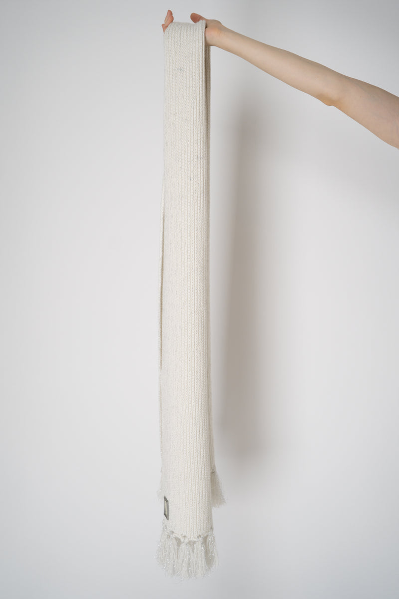 Lorena Antoniazzi Wool Cashmere Fringed Lurex Scarf in Frosty White Vancouver. Shop Online or in Store.