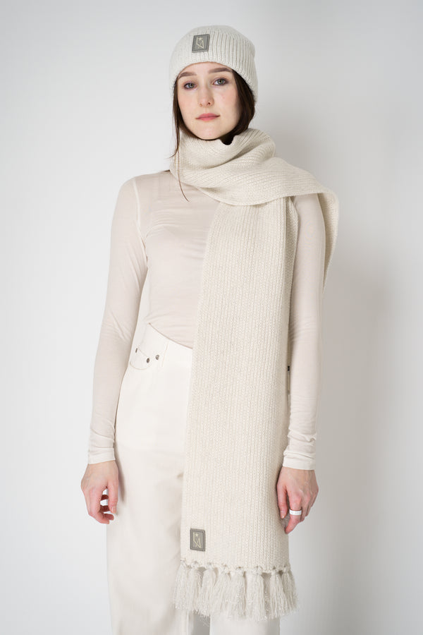 Lorena Antoniazzi Wool Cashmere Fringed Lurex Scarf in Frosty White Vancouver. Shop Online or in Store.