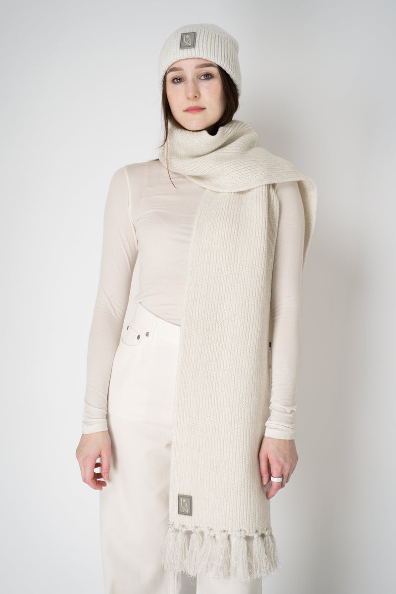 Lorena Antoniazzi Wool Cashmere Fringed Lurex Scarf in Frosty White Vancouver. Shop Online or in Store.