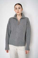 Lorena Antoniazzi Wool Cashmere Half-Zip Cable Knit Pullover in Grey Vancouver. Shop Online or in Store.
