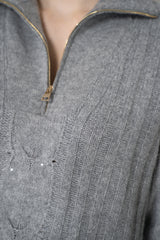 Lorena Antoniazzi Wool Cashmere Half-Zip Cable Knit Pullover in Grey Vancouver. Shop Online or in Store.