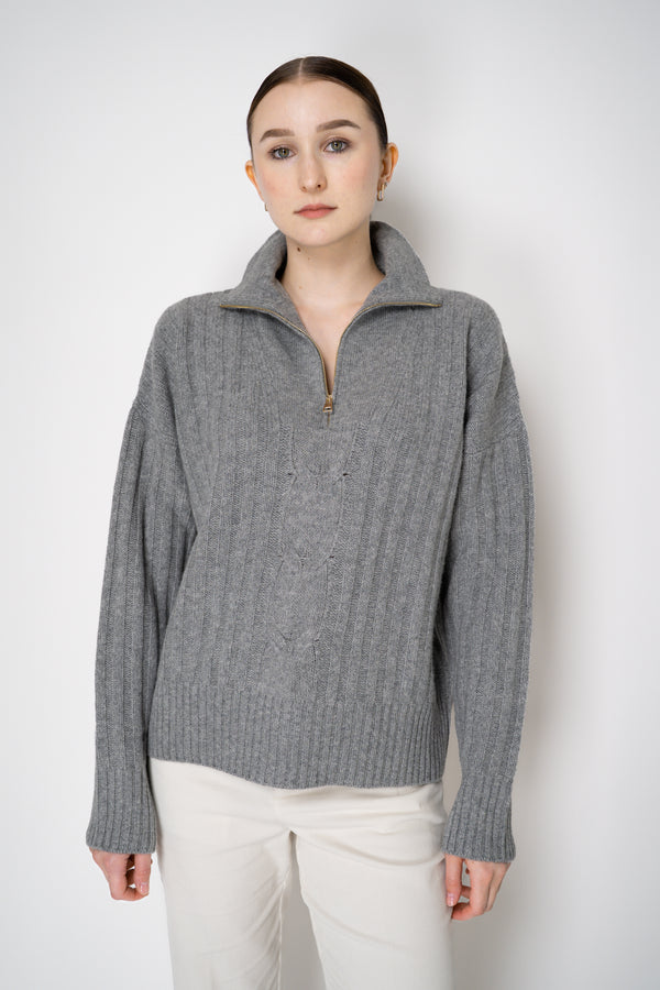 Lorena Antoniazzi Wool Cashmere Half-Zip Cable Knit Pullover in Grey Vancouver. Shop Online or in Store.