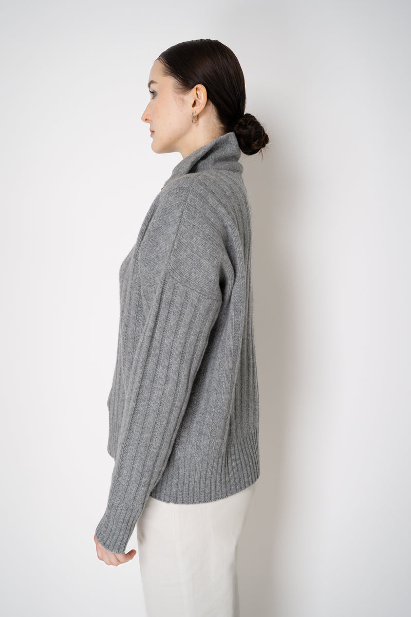 Lorena Antoniazzi Wool Cashmere Half-Zip Cable Knit Pullover in Grey Vancouver. Shop Online or in Store.
