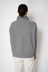 Lorena Antoniazzi Wool Cashmere Half-Zip Cable Knit Pullover in Grey Vancouver. Shop Online or in Store.