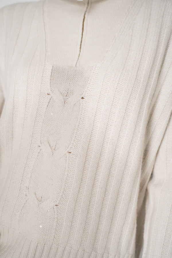 Lorena Antoniazzi Wool Cashmere Half-Zip Cable Knit Pullover in White Vancouver. Shop Online or in Store.