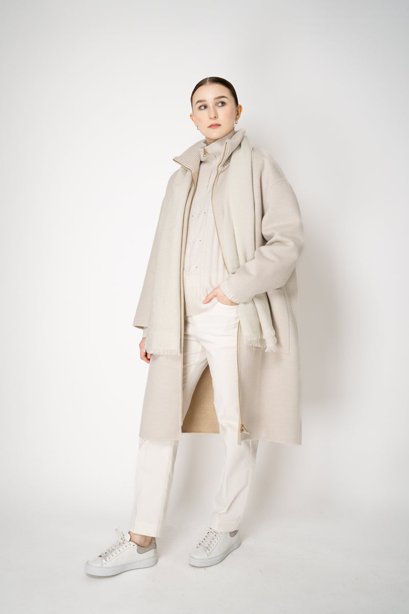 Lorena Antoniazzi Wool Cashmere Half-Zip Cable Knit Pullover in White Vancouver. Shop Online or in Store.