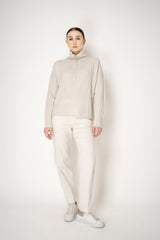 Lorena Antoniazzi Wool Cashmere Half-Zip Cable Knit Pullover in White Vancouver. Shop Online or in Store.