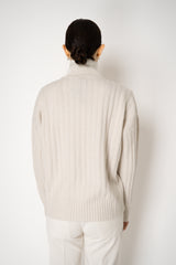Lorena Antoniazzi Wool Cashmere Half-Zip Cable Knit Pullover in White Vancouver. Shop Online or in Store.