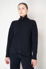 Lorena Antoniazzi Wool Cashmere High Neck Cable Knit Cardigan in Navy Vancouver. Shop Online or in Store.