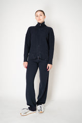 Lorena Antoniazzi Wool Cashmere High Neck Cable Knit Cardigan in Navy Vancouver. Shop Online or in Store.