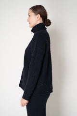 Lorena Antoniazzi Wool Cashmere High Neck Cable Knit Cardigan in Navy Vancouver. Shop Online or in Store.