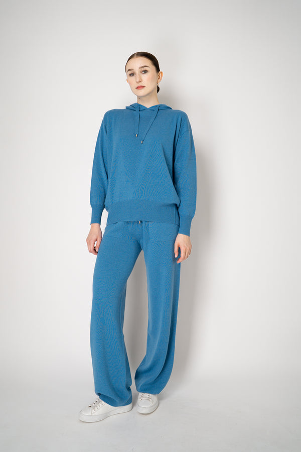 Lorena Antoniazzi Wool Cashmere Knit Hooded Pullover  in Turquoise Vancouver. Shop Online or in Store.
