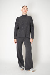 Lorena Antoniazzi Wool Cashmere Knit Mock Neck Sequin Sweater with High Slits in Grey Vancouver. Shop Online or in Store.