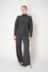 Lorena Antoniazzi Wool Cashmere Knit Mock Neck Sequin Sweater with High Slits in Grey Vancouver. Shop Online or in Store.