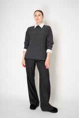 Lorena Antoniazzi Wool Cashmere Knit Mock Neck Sequin Sweater with High Slits in Grey Vancouver. Shop Online or in Store.