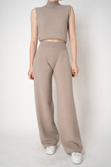 Lorena Antoniazzi Wool Cashmere Knit Pull-On Style Lounge Pants in Taupe Vancouver. Shop Online or in Store.