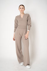 Lorena Antoniazzi Wool Cashmere Knit Pull-On Style Lounge Pants in Taupe Vancouver. Shop Online or in Store.