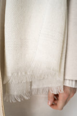 Lorena Antoniazzi Wool Cashmere Knit Scarf with Lurex Details in Off-White Vancouver. Shop Online or in Store.