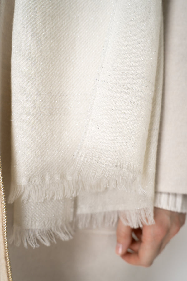 Lorena Antoniazzi Wool Cashmere Knit Scarf with Lurex Details in Off-White Vancouver. Shop Online or in Store.